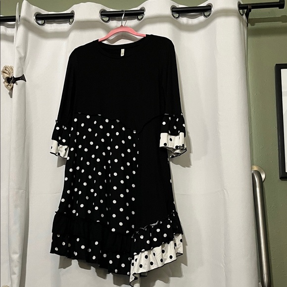 Celeste Tops - Celeste Black and White Polka Dot Tunic